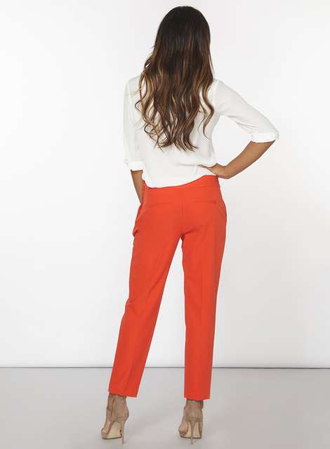 Red Top Stitch Straight Leg Trousers
